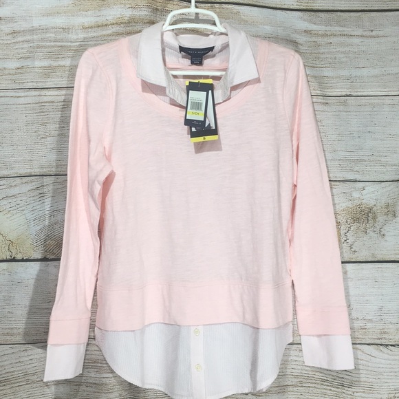 Tommy Hilfiger Tops - Tommy Hilfiger duo shirt sweater pink white Small